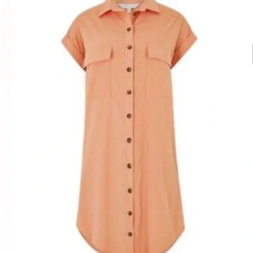 Apricot - Coral Sleeveless Utility Shirt Dress NWOT